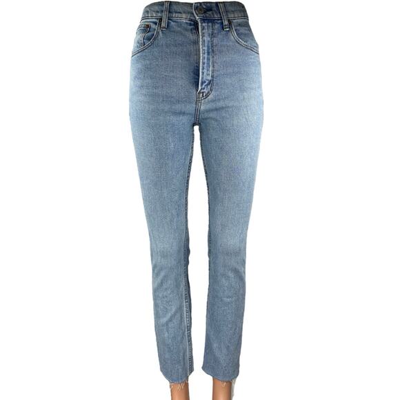 Abercrombie & Fitch The 90s Slim Straight High Rise Blue Denim Jeans Size 24 - Picture 1 of 4